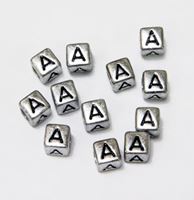 6mm Silver Metallic Alphabet Beads Black Letter "A" beads,alphabet.letter,