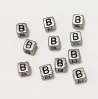 6mm Silver Metallic Alphabet Beads Black Letter "B" beads,alphabet.letter,