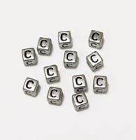 6mm Silver Metallic Alphabet Beads Black Letter "C" beads,alphabet.letter,