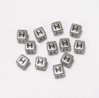 6mm Silver Metallic Alphabet Beads Black Letter "H" beads,alphabet.letter,