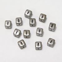 6mm Silver Metallic Alphabet Beads Black Letter "I" beads,alphabet.letter,