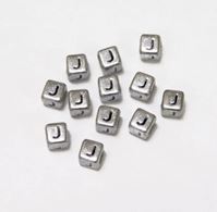6mm Silver Metallic Alphabet Beads Black Letter "J" beads,alphabet.letter,