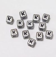 6mm Silver Metallic Alphabet Beads Black Letter "K" beads,alphabet.letter,