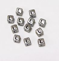 6mm Silver Metallic Alphabet Beads Black Letter "L" beads,alphabet.letter,