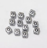 6mm Silver Metallic Alphabet Beads Black Letter "O" beads,alphabet.letter,