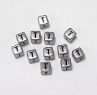 6mm Silver Metallic Alphabet Beads Black Letter "T" beads,alphabet.letter,