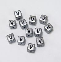 6mm Silver Metallic Alphabet Beads Black Letter "V" beads,alphabet.letter,