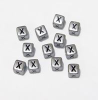 6mm Silver Metallic Alphabet Beads Black Letter "X" beads,alphabet.letter,
